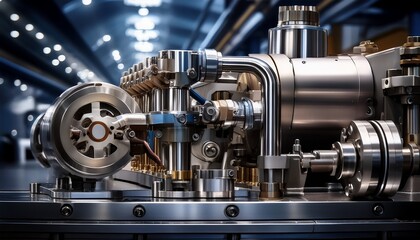 Fototapeta premium industrial machinery close up showcasing intricate metal components and hydraulic systems