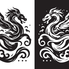 Fototapeta premium Dragon tattoo isolated on white and black background, vector illustration for your design