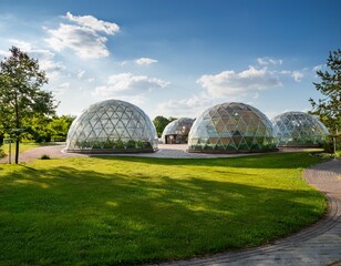 modern sustainable park complex with geodesic domes
