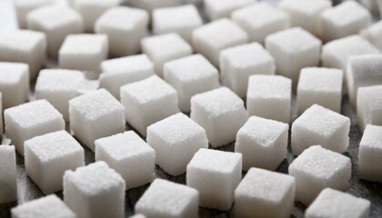 close up of white square sugar cubes as background