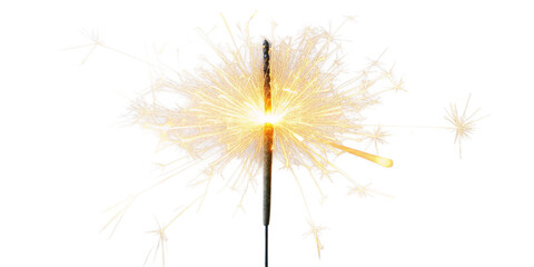 Obraz premium Glowing Golden Sparkler with Festive Bokeh on Transparent Background Bright Sparkler Emitting Golden Sparks for Celebrations – PNG Transparent 