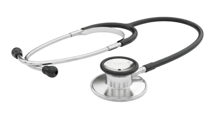 Silver and Black Stethoscope Isolated on Transparent Background Medical Equipment for Professional Clinical Diagnostic Use