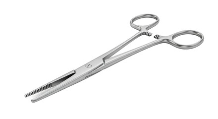 Silver Surgical Hemostat with Ratchet Lock on Transparent Background Medical Instrument Tool with Shiny Metal Finish Precision Healthcare Equipment for Sterile Clinical Procedures
