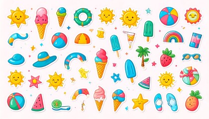 Collection of colorful summer stickers