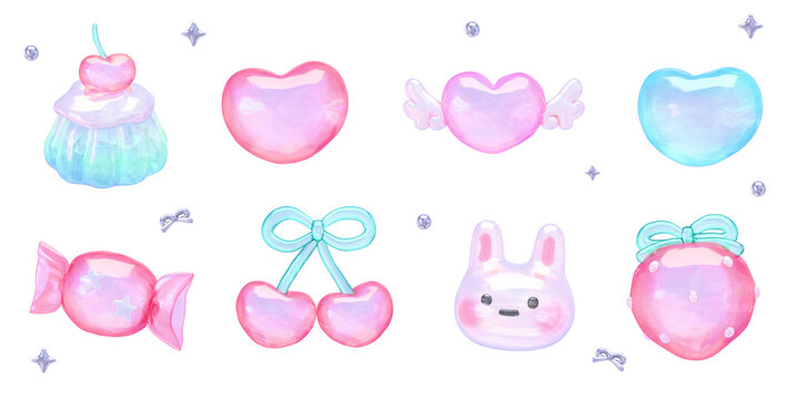 Yume Kawaii Transparent Jelly Shape Collection - Cute Kawaii Icon Set - Transparent 3D PNG Elements