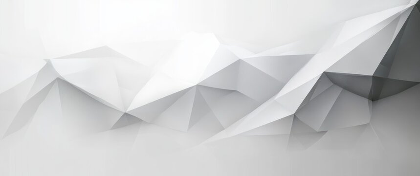 Abstract smooth gradient polygonal background with overlapping translucent geometric shapes in shades of white, gray, and subtle shadows creating a calm and minimalist atmosphere