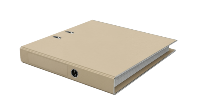 Tan Ring Binder Slightly Open on a Transparent Backdrop Office Supply Concept with Clean Design and Metal Rings for Secure Document Filing and Archival