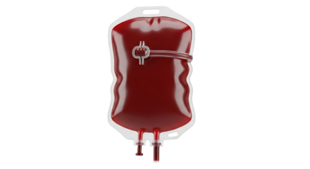 Translucent Blood Bag With Tubing on Transparent Background for Medical Use and Blood Donation