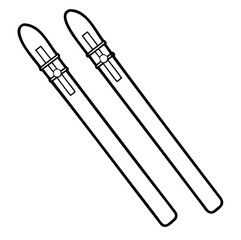 Skis Outline Vector on White Background