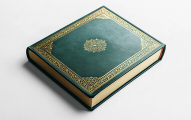 Fototapeta premium Detailed mockup of a closed Quran showcasing traditional binding and holy scripture aesthetics isolated on white background PNG