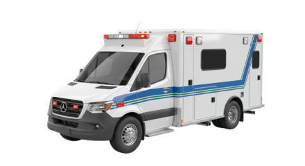 White Ambulance with Blue Stripes Emergency Vehicle on Transparent Background for Quick Medical Response Graphic