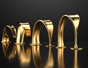 Liquid gold arches on a dark reflective surface