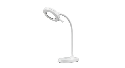 White LED Desk Lamp with Flexible Neck and Round Base on Transparent Backdrop for Office and Study Use Illumination