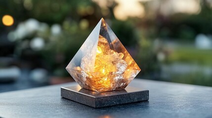 Illuminated Crystal Pyramid Decor