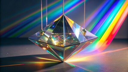 Crystal Prism with Rainbow Light Refraction