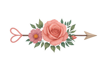Watercolor floral arrow with rose &ndash; romantic boho style design for wedding, Valentine&rsquo;s Day and greeting cards