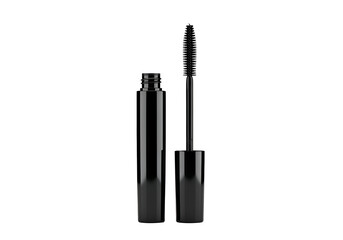 Black mascara bottle and wand on a black background.