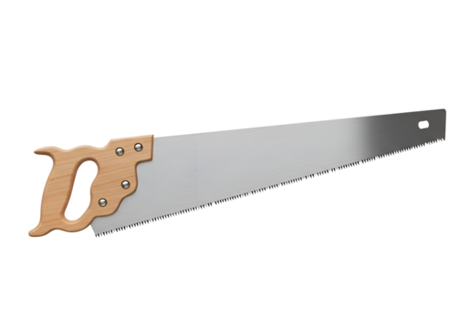 Hand saw with wooden handle.