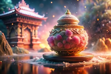 Obraz premium Ornamental Jar with Asian Temple