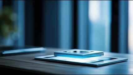 A digital fingerprint scanner hovering over a tablet on a table. - Powered by Adobe