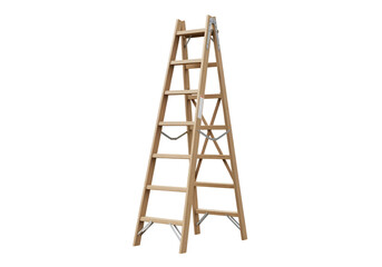 Light brown wooden extension ladder against a black background.