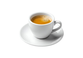 White ceramic espresso cup filled with coffee.