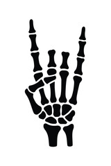 Skeleton rock hand sign – bones hand gesture in rock and roll style for t-shirt, tattoo, and Halloween graphic design