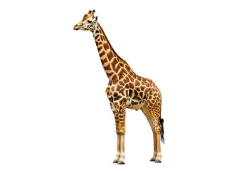 Naklejka premium Full shot of a giraffe against a black background.