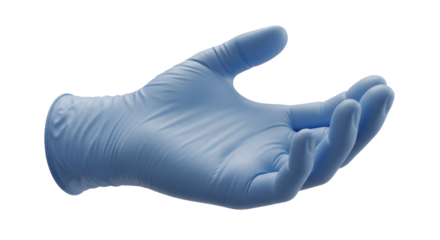 Isolated Blue Medical Glove on Transparent Background for Health Safety and Hygiene in Clinical Sterile Environment