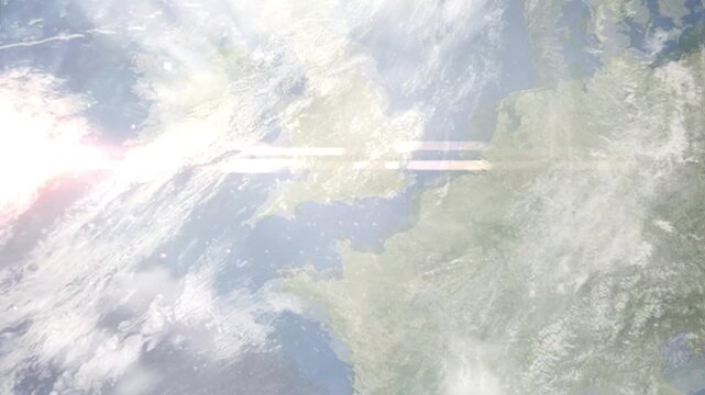 Earth zoom in from space and focus on Gosport, England, South East England, Great Britain. Background for travel intro or blog. Satellite view. 3D style Animation. Images from NASA.