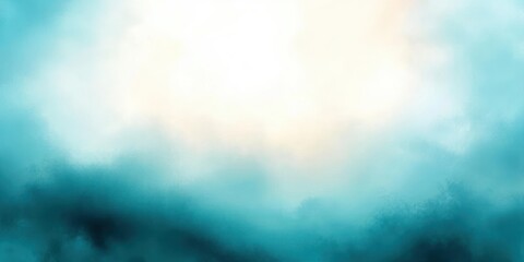 Abstract digital painting with soft turquoise and white hues blending together in a misty, calm atmosphere