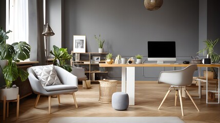 Modern Home Office Interior with Computer Desk
