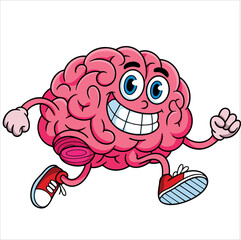 Vector running brain cartoon character illustration symbolizing quick thinking and intelligence. Ideal for educational content, brain health, and motivation.