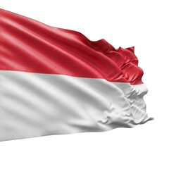The Indonesian flag waving gracefully against a clean, bright white background, showing movement.