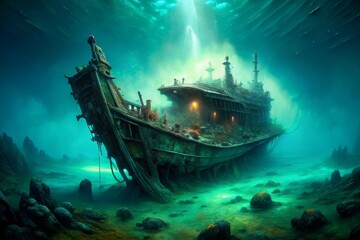 Sunken Shipwreck Underwater Scene