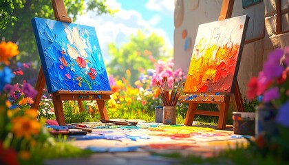 Vibrant art studio in a flower garden