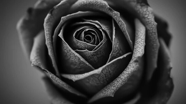 Close-up view of a black rose showcasing intricate petal textures and spiraling patterns