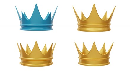 Elegant crowns in gold and blue vector illustration against white background