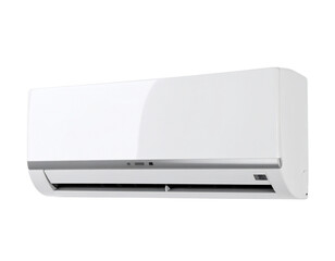 Close-Up of Sleek White Air Conditioning Unit with Digital Display, Slight Tilt, Isolated
