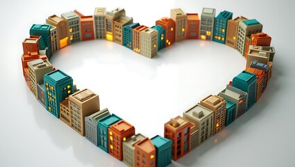 Urban Heart A Symbol of Love and City Life with Miniature Buildings Forming Heart Shape