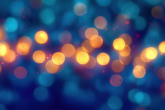 Abstract blurred image of warm yellow and cool blue glowing lights creating a bokeh effect with soft circular shapes and a dreamy atmosphere