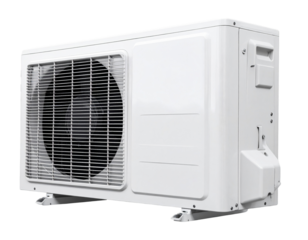  Angled Top-Side View of Wall-Mounted White AC Unit with Open Vent, Contemporary Style, Isolated