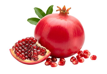 Close-up view of a pomegranate and its seeds.