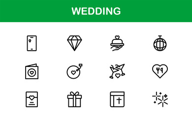 Wedding Line Icon Collection – Unique, professional, and creative icons representing love, ceremony, and romantic occasions