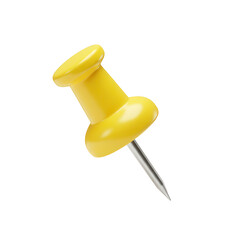 A bright yellow thumbtack with a sharp silver pin isolated on transparent background