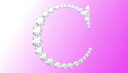 Capital letter "C" formed by many small diamonds, against a gradient background