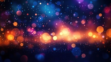 Abstract colorful bokeh lights with glowing orbs in shades of blue, purple, orange, and yellow creating a dreamy and festive atmosphere