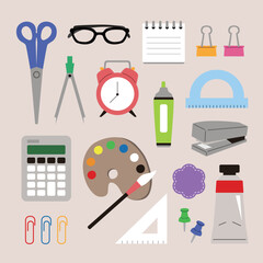 다양한 문구용품 일러스트.