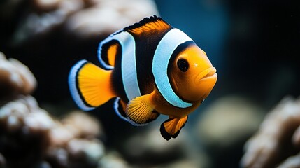 Vibrant Clark's Anemonefish Poised Against a Softly Blurred Coral Reef