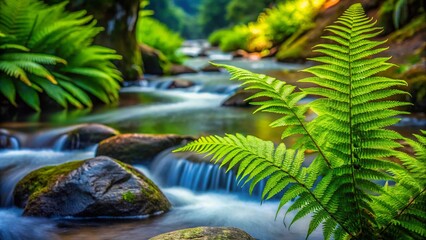 Obraz premium Lush jungle waterfall cascades into a tranquil river, surrounded by exotic trees and tropical plants under a summer sky